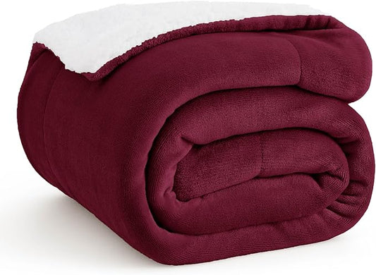 Bedsure GentleSoft Sherpa Fleece Throw Blanket for Couch - Thick and Warm, Soft Fuzzy Plush Throw Christmas Blanket for Winter, Burgundy, 50x60 Inches