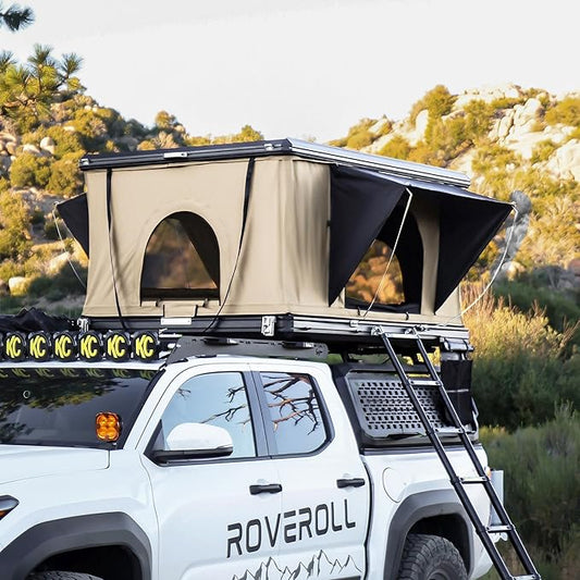 Rooftop Tent, Hardshell Roof Top for 2-4 Person, with Aluminum Telescopic Ladder, LED Strip Light
