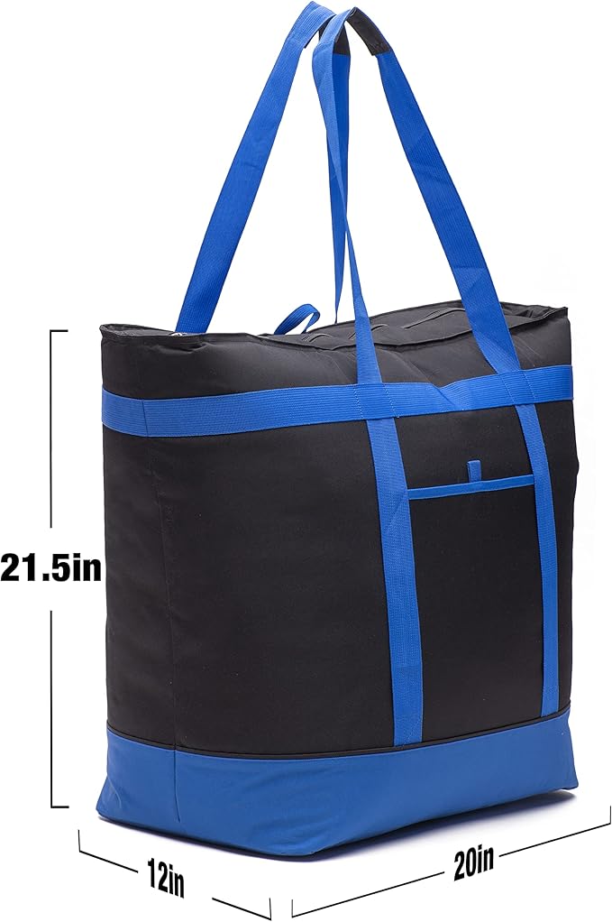 Extra Large Insulated Cooler Bag with Hard Board Bottom. Heavy Duty Materials, Thick Insulation, Large Sturdy Zipper. for Shopping, Grocery, Pizza Delivery, Family Events.