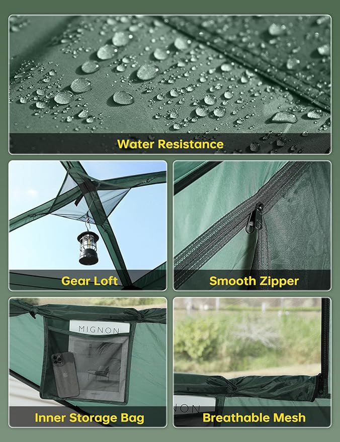 Camping Tent, 4 Person Tent for Camping, Setup in 60 Seconds, 4 Person Pop up Tents, Hub Tents, Water-Resistant, Windproof, Instant Cabin Tents with Rainfly & Carry Bag for Outdoor Camping
