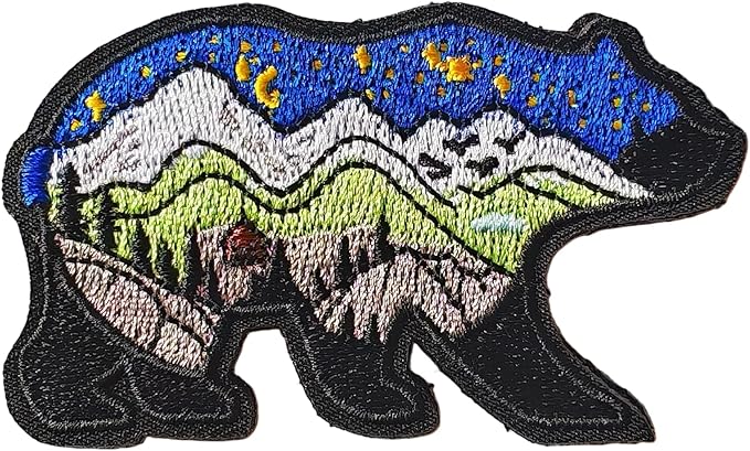 Bear and Mountains Adventure Patch Hook and Loop 3 Inch Embroidered Morale Badge for Hiking Backpack Tactical Molle Bag Outdoor Camping Vest Climbing Gear Helmets Cool Wildlife Nature Design