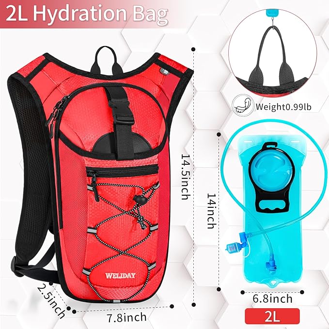 Hydration Backpack with 2L Water Bladder, Lightweight Hydro Pack for Cycling, Running, Hiking, Climbing