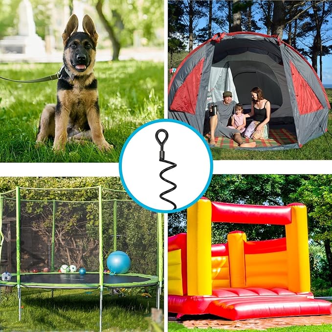 16.3 Inch Spiral Ground Anchor Stake High Durable Earth Anchor Kit for Tents, Trampolines, Garden Fencing, Sheds, Swings, and Dog Tie Out Stake (Black 4 Pack)