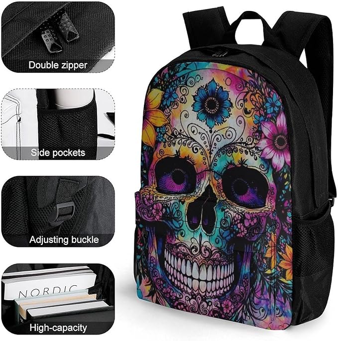 Supdreamc Adults Lightweight Indain Mandala Sugar Skull Shoulder Book Bags Big Capacity Shoulder Bag With Adjustable Shoulder Straps for Trekking Work Walking Cycling