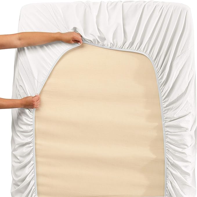 Clara Clark Flex Top King Sheets, 6 Piece Set - Hotel Luxury Sheets for Top Split King Bed, Super Soft Bedding Set, Head Split King White