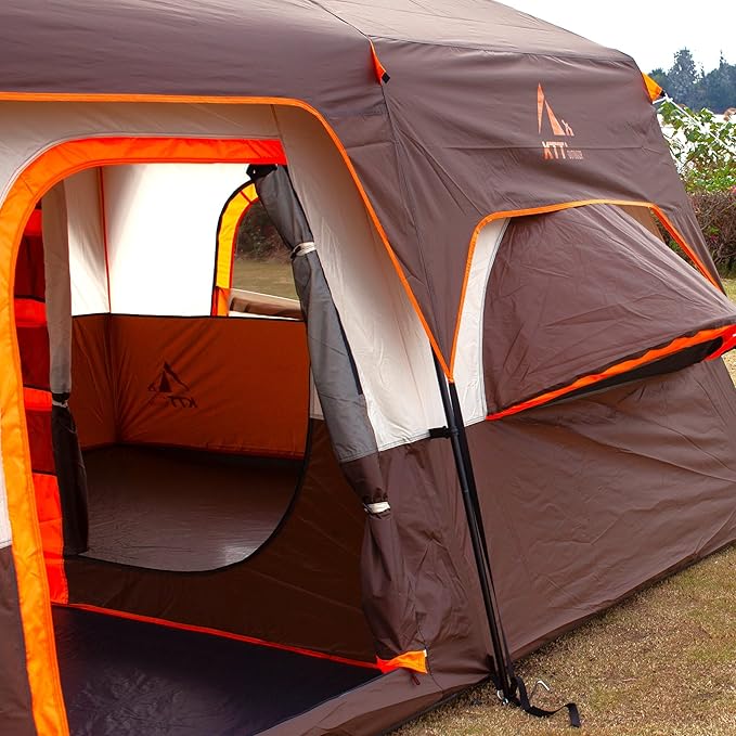 KTT Extra Large Tent 6-10-12-14 Person(Style-B),Family Cabin Tents,2 Rooms,3 Doors and 3 Windows with Mesh,Straight Wall,Waterproof,Double Layer,Big Tent for Outdoor,Picnic,Camping,Family Gathering