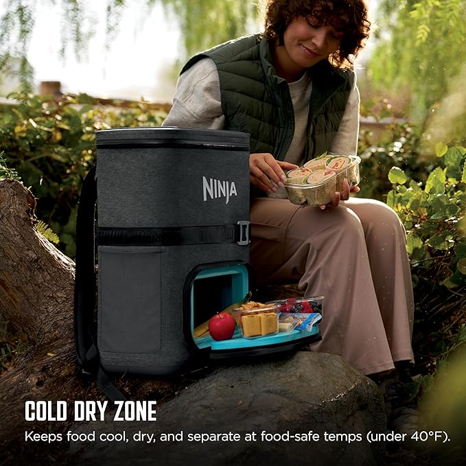 Ninja FrostVault Go Can Soft Cooler, 24/36 Can, Leak Proof, Built-In Cup Holder, 2 Ice Packs & Dry Storage Drawer, Polyester Insulation, Hiking, Camping, Picnic