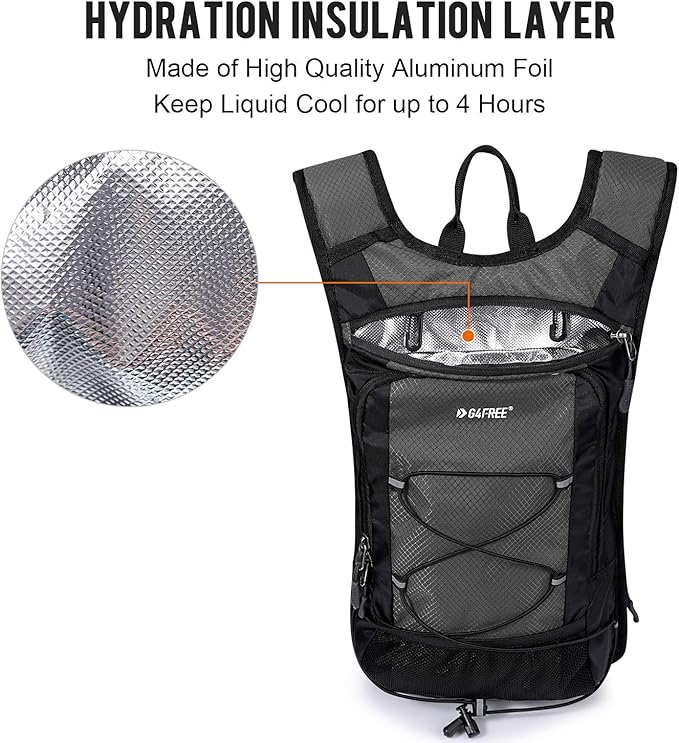 G4Free Insulated Hydration Backpack Pack with 2L BPA Free Bladder for Outdoor Running Hiking Cycling Camping