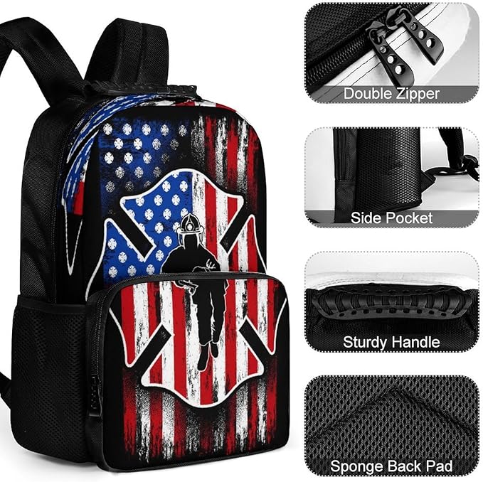 Lightweight Rucksacks for Camping Picnic Walking Cycling, Large Capacity Multipurpose Anti-Theft Carry On Bag, Fireman Flag American Firefighter Travel Hiking Camping Rucksack