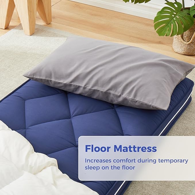 4Inch Twin Floor Mattress,3 Layer Structure Cot Mattress Topper,Gel Memory Foam Futon Mattress,Removable Thickened Cover,Portable Roll Up Sleep Pad (Blue, 75X38“)