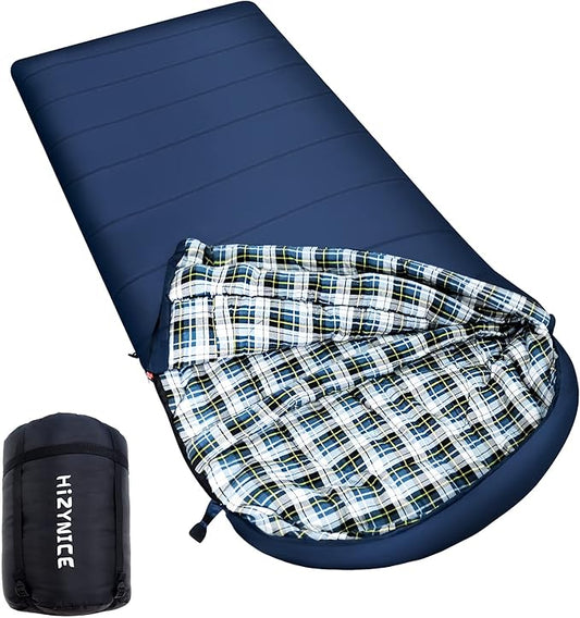 Cold Weather Sleeping Bag 100% Cotton Flannel XXL for Adults Big and Tall,Free Compression Sack