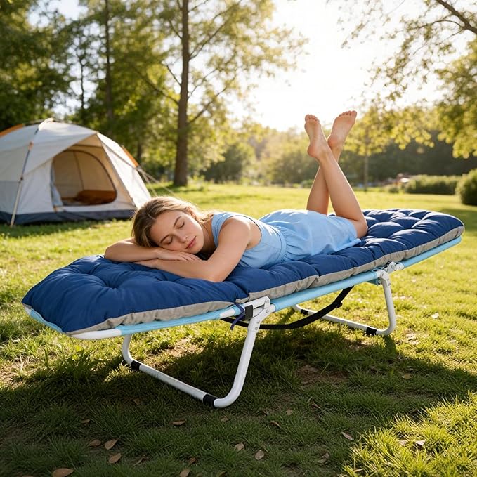 ABORON Folding Camping Cot with Mat & Face/Arm Hole for Adults, Portable Sleeping Bed for Outdoor, Camping, and Travel, Comfortable & Easy to Set Up