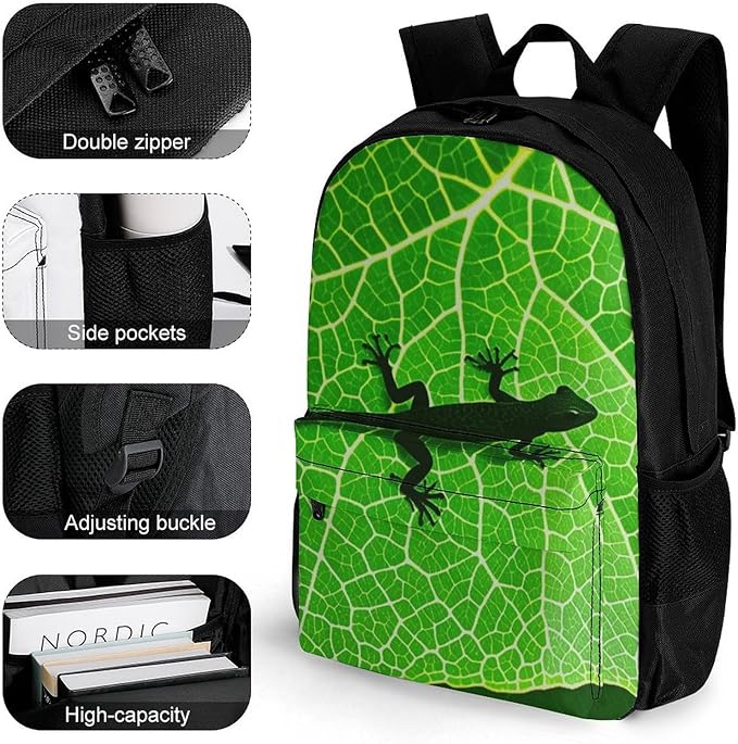 Supdreamc Shoulder Book Bags Polyester Multipurpose Anti-Theft Biology Animal Frog Green Leaf Carry On Bag Large Capacity Travel Hiking Camping Rucksack