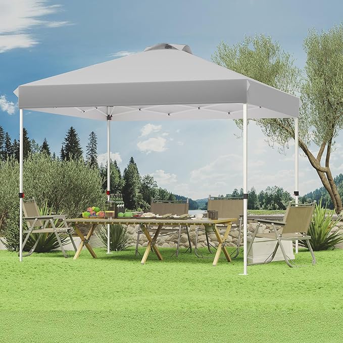10x10 Pop Up Canopy, Heavy Duty Pop Up Tent with Wheeled Bag for Easy Moving, Easy Up Canopy Tent for Parties, Events, Camping, Outdoor Gazebo with 420D PU Coated Waterproof Grey Fabric
