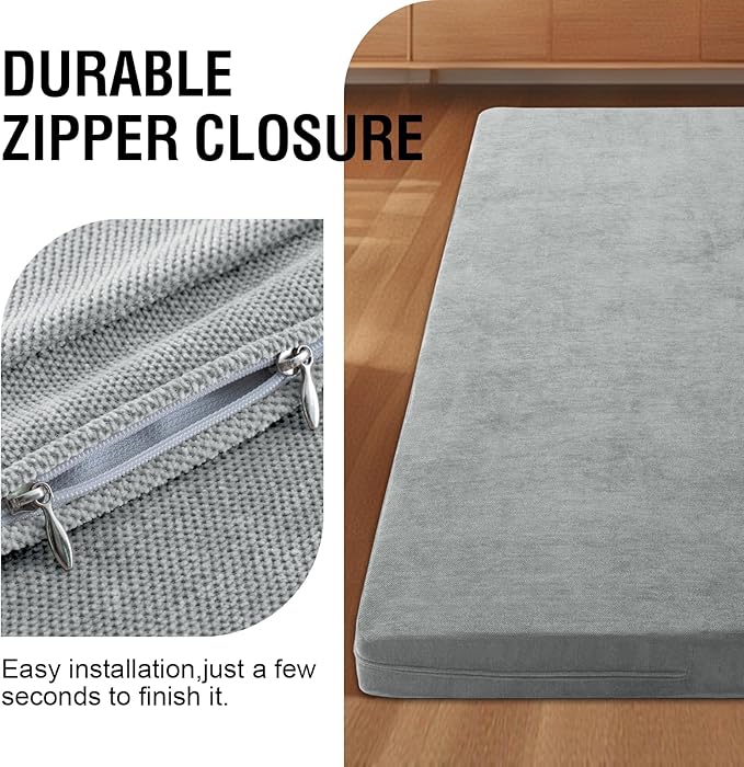 H.VERSAILTEX Twin Size Armless Futon Mattress Covers for Traditional Japanese Futon Mattress Soft Mixed-Color Chenille Couch Slipcovers Floor Mats Sofa Protector Zippered Sleeper Sofa Cover,Dove