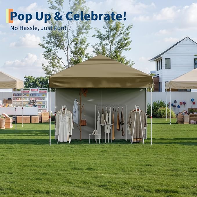 10x10 Pop Up Canopy Tent Outdoor Canopy with No Removable Sidewall One-Person Set Up Heavy Duty Commercial Instant Tent Shelter Brown