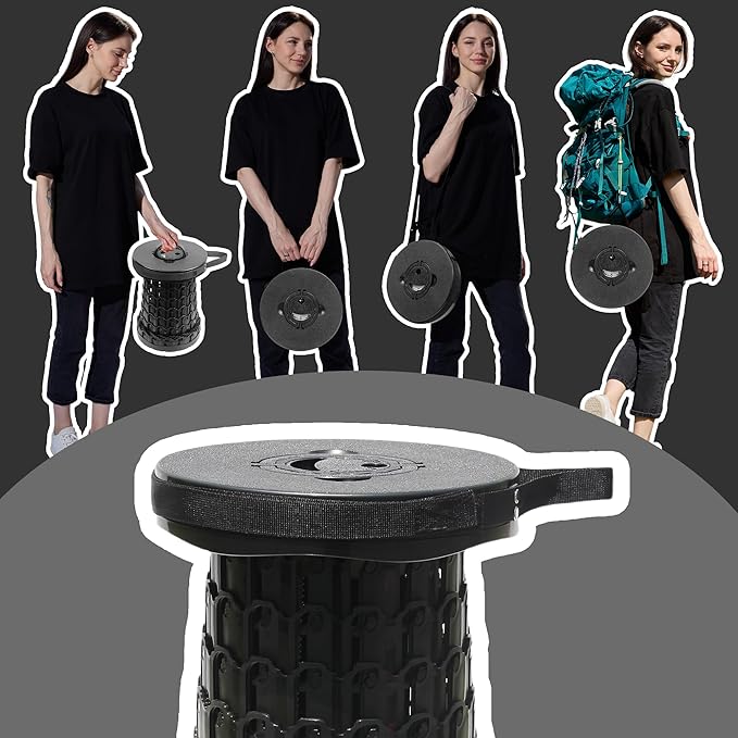 ALEVMOOM Upgraded 19.7" Collapsible Stool Telescoping Stool Foldable for Adults, 1000lbs Max Weight, Heavy Duty Portable Chair for Outdoor Travel&Camping Without Cushion