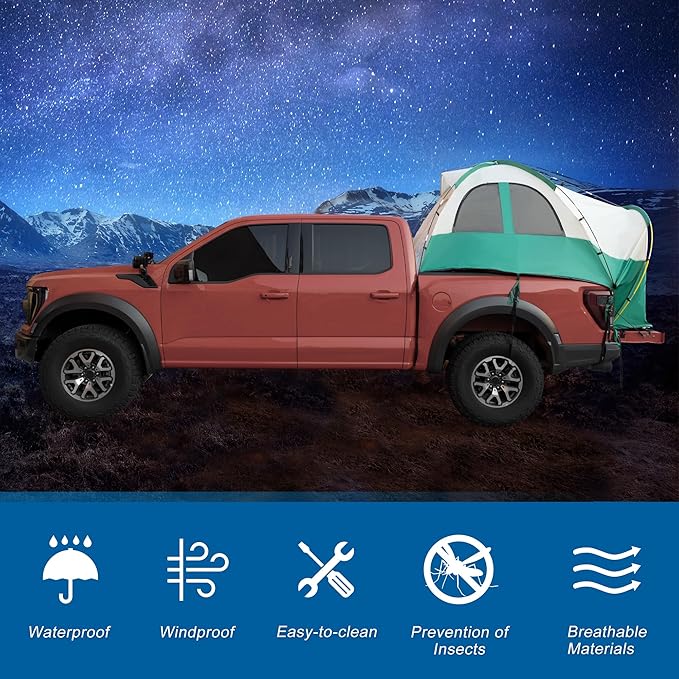 uxcell Pickup Truck Tent, Waterproof PU2000mm Double Layer for 6.4-6.7 FT Truck Bed, Portable Truck Bed Tent with Carry Bag Beige Green
