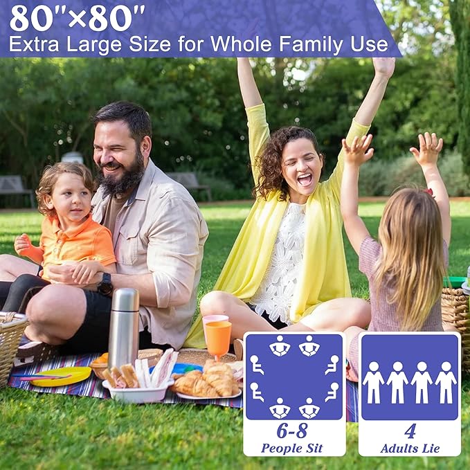 Large Picnic Mat, Outdoor Camping Mat, Tent Mate. Easy to Carry and Store, Water-Resistant, Dust-Proof Sand-Proof, Machine Washable. Thickened. For Picnics, Lawns, Concerts, Outdoor Adventures.