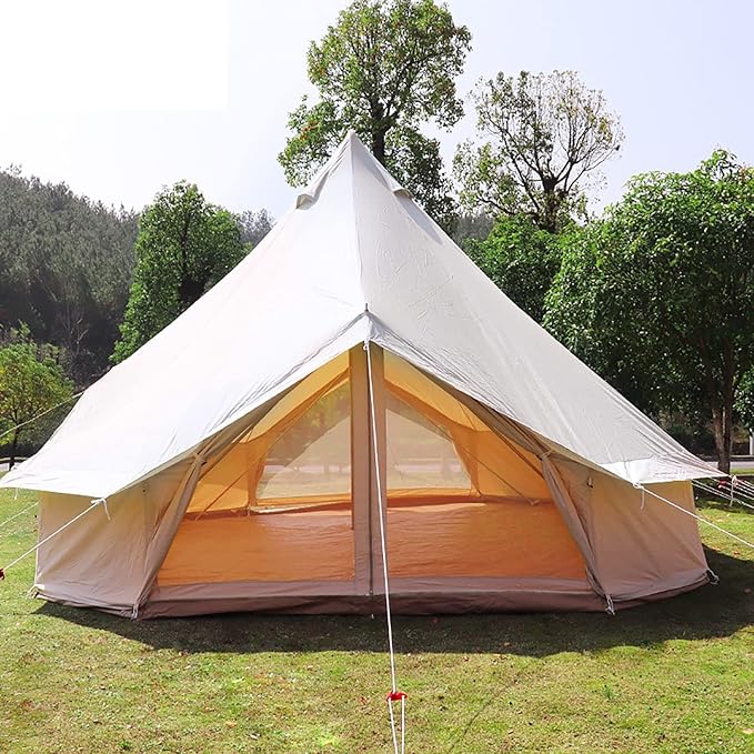 GeRRiT 900D Oxford Cloth Bell Tent, Outdoor Waterproof Yurt Bell Tent, Family Glamping Tents, 4 Season Outdoor Camping Tent, Three Doors and Six Windows, UPF50 UV Resistant, 1
