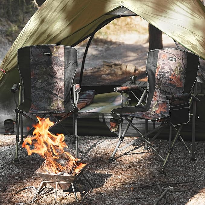Camping Folding Chair, Heavy Duty Steel Frame Support 400 LBS with Side Pocket and Cup Holder, Portable for Camping, Fishing, Picnic,Camouflage