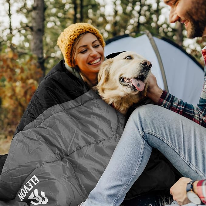 Elevon Double Sleeping Bag 2 Pillows for Adults, Queen Size XL Sleeping Bag Waterproof, Compact with Compression Sack, 2 Person Sleeping Bags Cold Warm Weather- 3 Seasons, Backpacking, Hiking, Travel