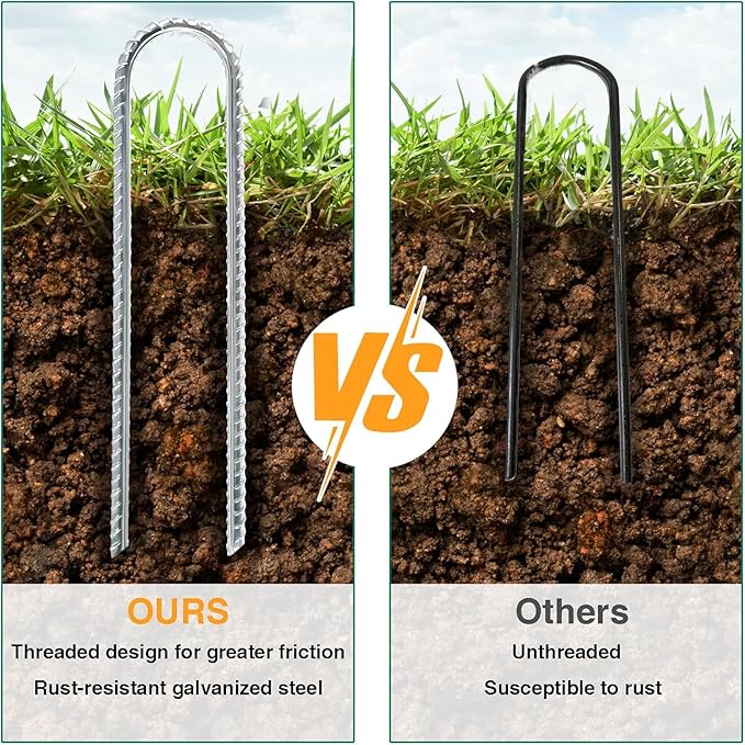 12 Inch Rebar Stakes Heavy Duty, 10 Pack Garden Stake U-Hook, Galvanized Rust Proof Metal Stakes for Tent, Landscape,Outdoor Decorations, Fabric Ground Cover, Tube Fixing (Silver, U-12in-10pc)