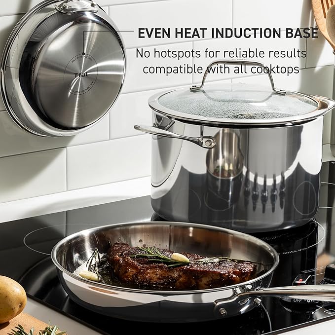T-Fal Pro Tri-Ply Stainless Steel Cookware Set, 3-Piece Induction Cookware, Oven Safe 500F, Fast & Even Heat, Professional Quality, Durable Pots and Pans Set, Fry Pan, Silver