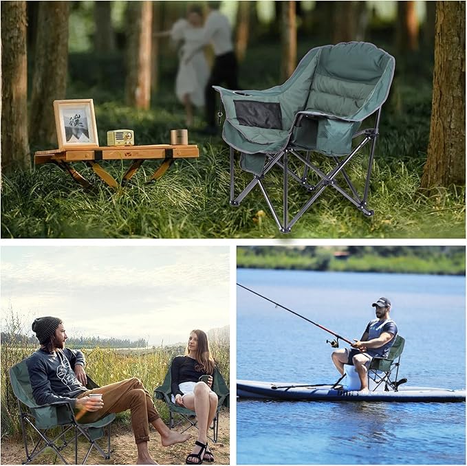 Heated Camping Chair, XL Padded Chair with Cooler, Cupholder & Carry Bag, Heavy Duty for Outdoor Activities (1 Pack)