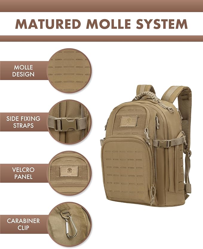 TRAILKICKER Military Tactical Backpack 40L for Men, Hiking Molle EDC Daypack Work Backpack with Water Bladder Compartment