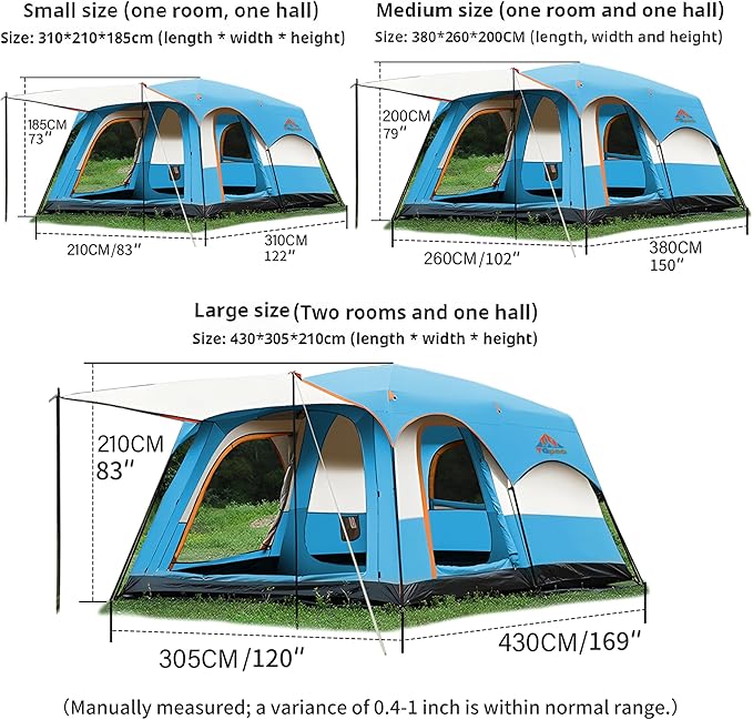 Large Family Standing Upright Camping Tent - 5-12 Persons Multi-Room Waterproof Tent with Screened Porch - Glamping Tent for Outdoor Camping & Family Vacation