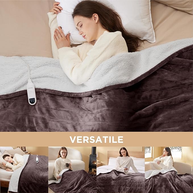 Bedsure Electric Blanket Full Size - Soft Flannel Heated Blanket, Fast Heating with 10 Time Settings & 6 Heat Settings, Warm Gift for Grandma (72x84 inches, Brown)