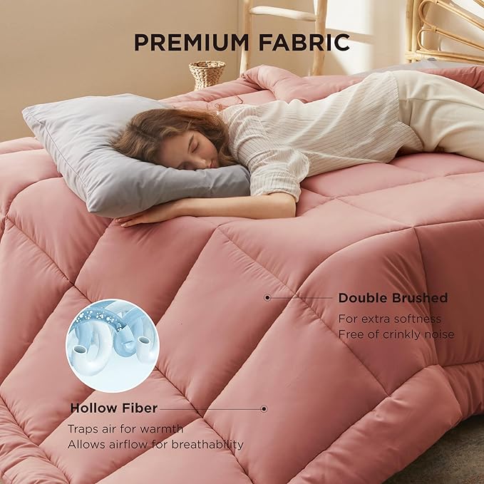 Bedsure Comforter Duvet Insert - Quilted Comforters Cal King Size, All Season Duvet, GentleSoft Down Alternative Bedding, with 8 Tabs, Gifts for Women/Men, Dusty Pink, California King 96 X 102 Inches