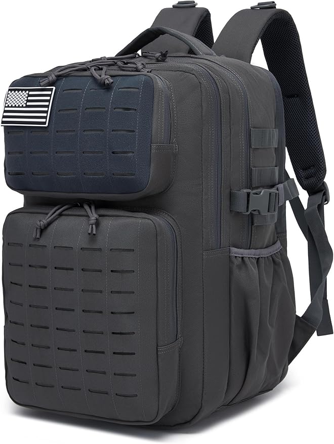 Wotony Military Tactical Backpack for Men Waterproof Daypack 3 Day Assault Pack Laser-Cut MOLLE Webbing Design with Water Bottle Holder Black Small Tactical Assault Bag (dark gray, 35L)