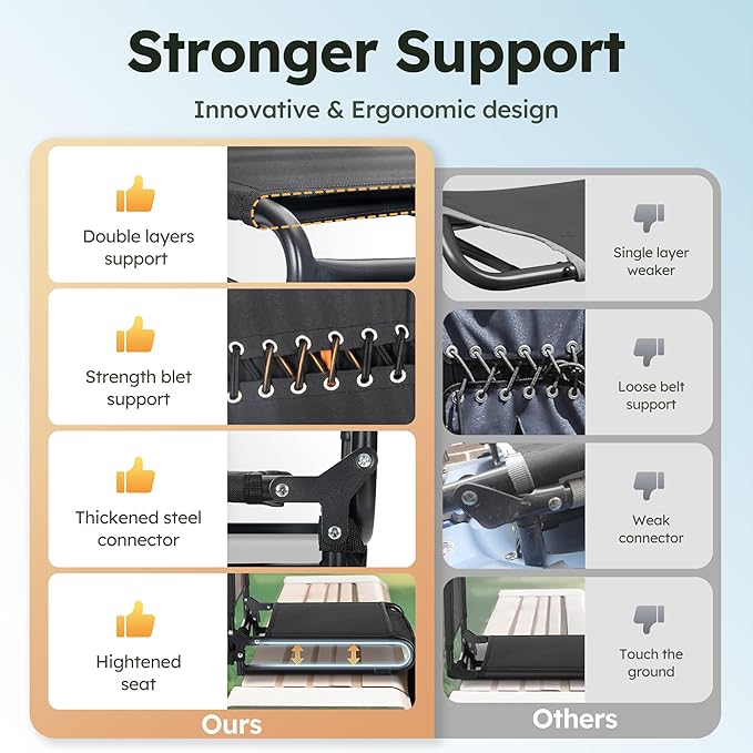 LET'S CAMP Folding Stadium Seats 2 Pack, Portable Bleacher Chairs with Back Support, Lightweight Stadium Chairs for Sports Events, Bleachers & Concerts, Black