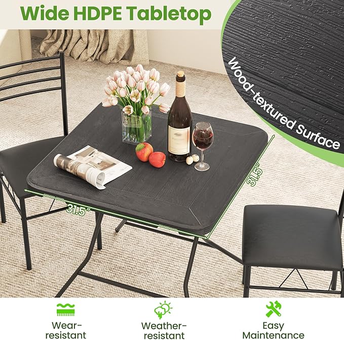 Tangkula 31.5" Square Folding Table, Indoor Outdoor Foldable Plastic Table with HDPE Tabletop, Sturdy Metal Fame, Carrying Handle, 4 Person Picnic Table for Camping BBQ Party