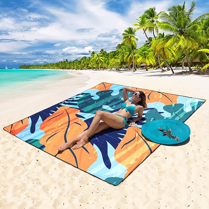 Beach Blanket Waterproof Sandproof Extra Large Beach Mat 79" X 83"/120"x108"for 1-8 Adults Quick Drying Durable Outdoor Picnic Mat for Beach Travel Camping Hiking