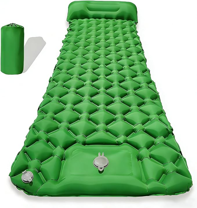 SNZ Camping Sleeping Pad, Ultralight Camping Mat with Pillow, Built-in Foot Pump Inflatable Sleeping Pads Compact for Backpacking, Tent, Travel, Outdoor Activities (Single)