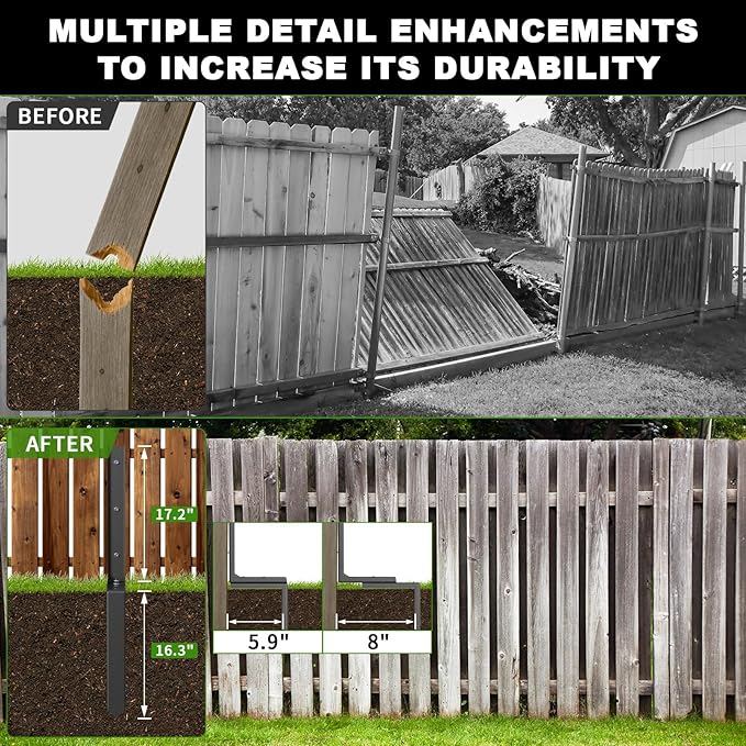 4-Pack Fence Post Repair Kit, 33.5" Heavy Duty Adjustable Thickened Metal Fence Post Anchor with Anti-Rust Coating for Repairing Tilted and Broken Wooden Post