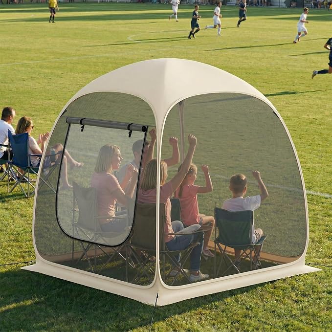 TABU Pop Up Screen House Tent, 6x6 FT Screen Room Canopy with Mosquito Mesh, Instant UV Resistant Shelter with Carry Bag, for 2-4 Person, Beige