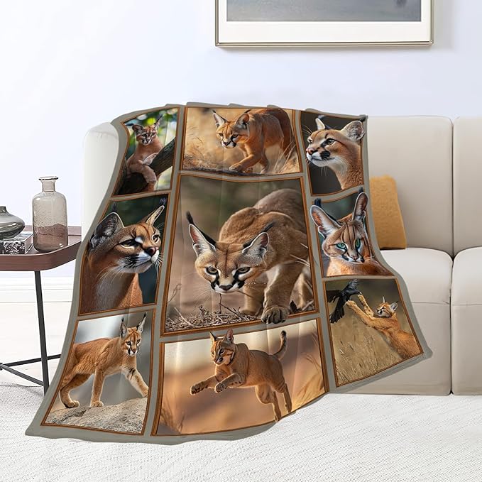 Caracal Blanket African Caracal Animal Lover Throw Blankets Gifts for Girls Boys Kids Soft Cozy Fleece Plush for Couch Sofa Bed 80"x60"