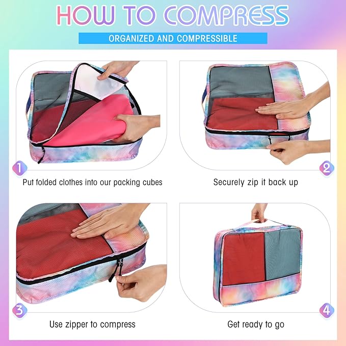 5 Pcs Packing Cubes for Suitcase Large Travel Cubes Carry on Luggage Organizer Bags for Clothes Accessories(M,Watercolor)