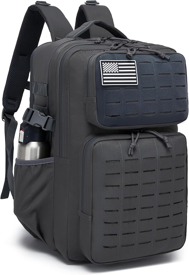 Wotony Military Tactical Backpack for Men Waterproof Daypack 3 Day Assault Pack Laser-Cut MOLLE Webbing Design with Water Bottle Holder Black Small Tactical Assault Bag (dark gray, 35L)