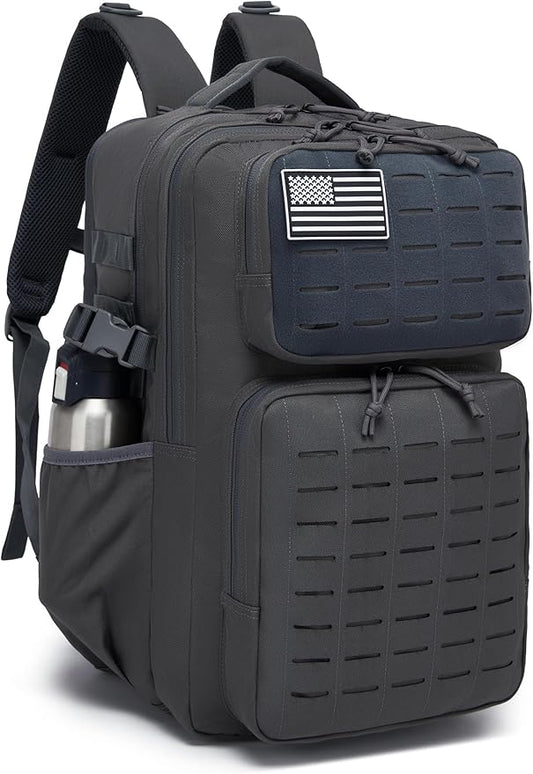 Wotony Military Tactical Backpack for Men Waterproof Daypack 3 Day Assault Pack Laser-Cut MOLLE Webbing Design with Water Bottle Holder Black Small Tactical Assault Bag (dark gray, 35L)