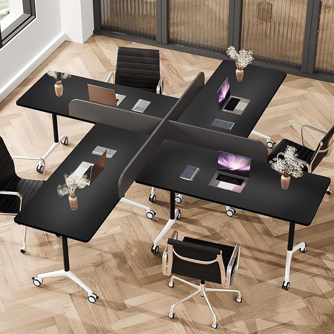 2Packs 47.2 Inch Folding Conference Table Space-Saving 3.94 Ft Training Classroom Table,Heavy-Duty Meeting Desk for Office Events,Easy Storage Design, Black Rectangular Table with Durable Legs