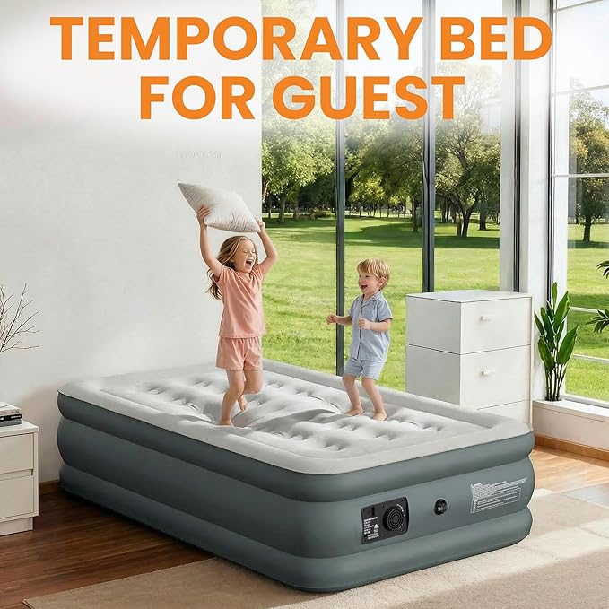 Twin Air Mattress with Built-in Pump, 18 Raised Inflatable Air Mattress, 500 lbs Max Honeycomb Comfortable Air Bed with Storage Bag, for Camping, Home and Guest Use