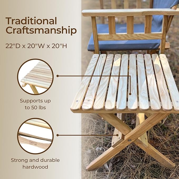 BYER OF MAINE Pangean Folding Wooden Side Table – 22" L x 20" W x 20" H, Folding Ash Wood Table for Patio, Porch, Balcony, Camping & Garden Use
