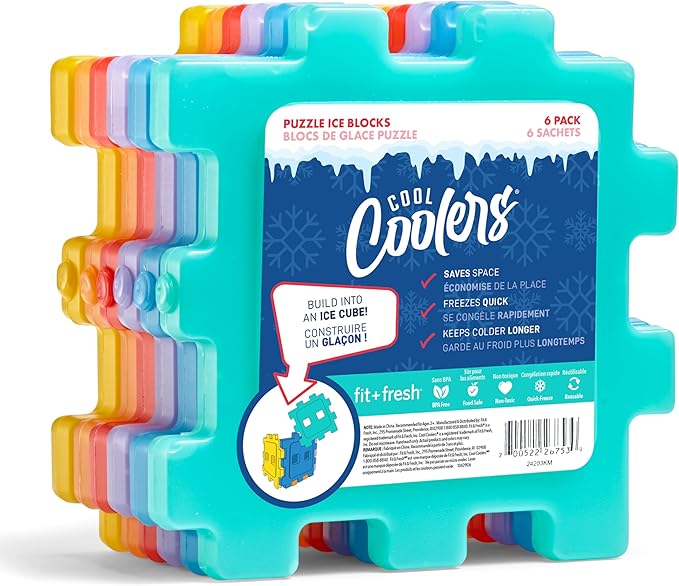 Cool Coolers by Fit & Fresh Slim Ice Packs, Quick Freeze, Space-Saving, Reusable Ice Packs for Lunch Boxes & Coolers