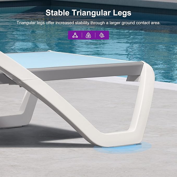 PURPLE LEAF Patio Chaise Lounge Chair Set Outside Aluminum Plastic Stackable Tanning Chairs with Armrests and Side Table for Pool Sunbathing Beach Deck Outdoor Lounger, Light Blue