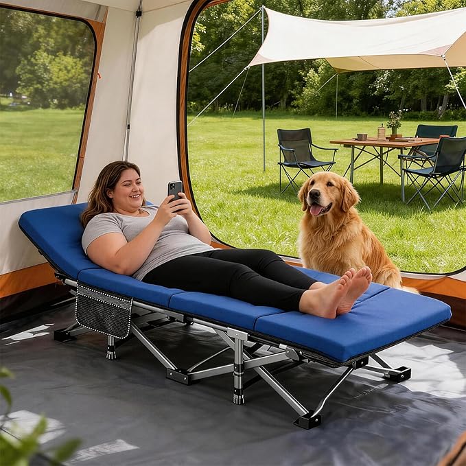 DoCred Oversized XXL Folding Camping Cot with 2” Mattress, Heavy Duty Sleeping Cot for Adults, Portable Adults Outdoor Bed with Carry Bag, Travel Camp Cots